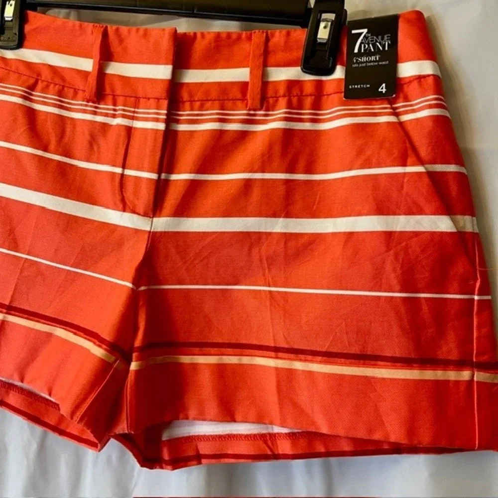New York & Co 7th Avenue Coral Striped Twill Chino Preppy Resort Shorts Sz 4 New